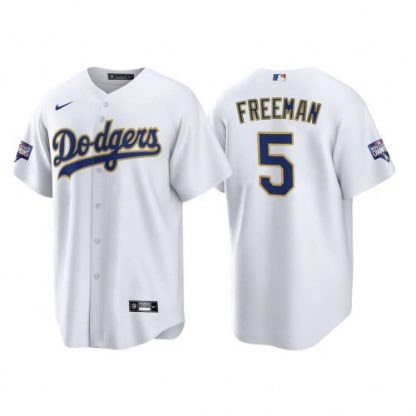 Los Angeles Los Angeles Dodgers #5 Freddie Freeman Men's Nike 2021 Gold Program World Series Champions MLB Jersey Whtie