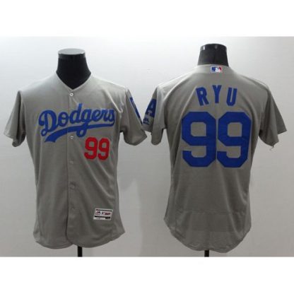 Los Angeles Dodgers #99 Hyun-Jin Ryu Grey Flexbase Authentic Collection Stitched MLB Jersey