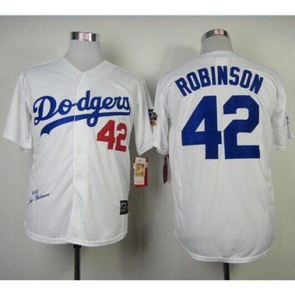 Mitchell And Ness 1955 Los Angeles Dodgers #42 Jackie Robinson White Throwback Stitched MLB Jersey