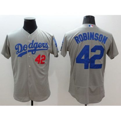 Los Angeles Dodgers #42 Jackie Robinson Grey Flexbase Authentic Collection Stitched MLB Jersey