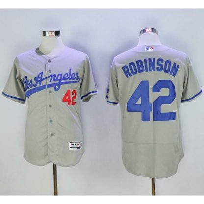 Los Angeles Dodgers #42 Jackie Robinson Grey Flexbase Authentic Collection Road Stitched MLB Jersey
