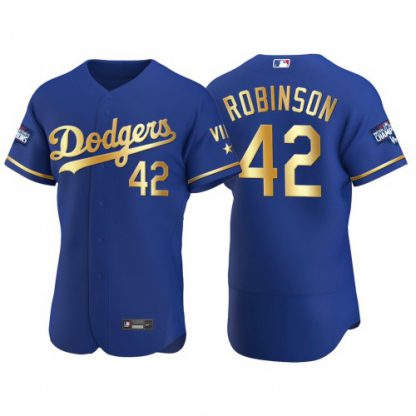 Los Angeles Los Angeles Dodgers #42 Jackie Robinson Men's Nike Authentic 2021 Gold Program World Series Champions MLB Jersey Royal