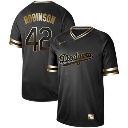 Nike Los Angeles Dodgers #42 Jackie Robinson Black Gold Authentic Stitched MLB Jersey