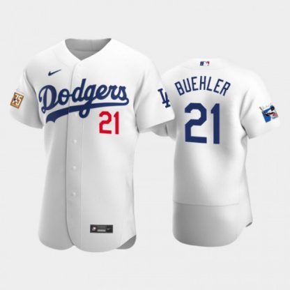 Los Angeles Los Angeles Dodgers #21 Walker Buehler Men's Nike Jackie Robinson 75th Anniversary Authentic MLB Jersey - White