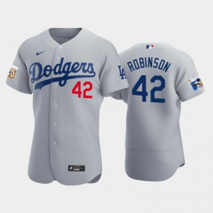 Los Angeles Los Angeles Dodgers #42 Jackie Robinson Men's Nike Jackie Robinson 75th Anniversary Authentic MLB Jersey - Gray