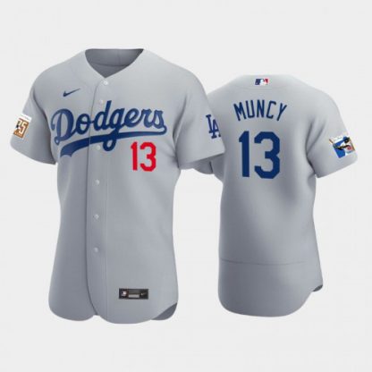 Los Angeles Los Angeles Dodgers #13 Max Muncy Men's Nike Jackie Robinson 75th Anniversary Authentic MLB Jersey - Gray
