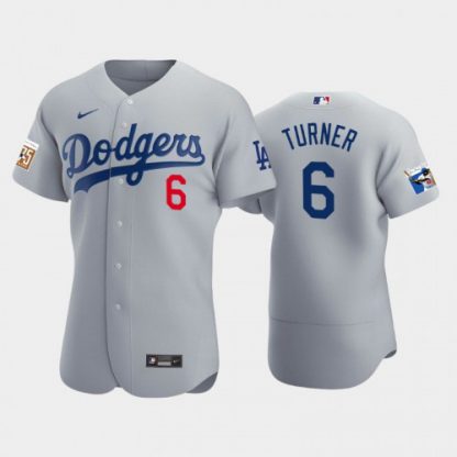 Los Angeles Los Angeles Dodgers #6 Trea Turner Men's Nike Jackie Robinson 75th Anniversary Authentic MLB Jersey - Gray