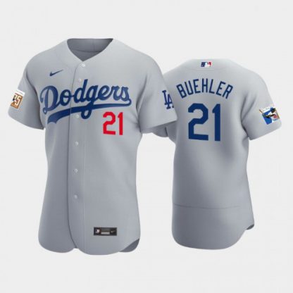 Los Angeles Los Angeles Dodgers #21 Walker Buehler Men's Nike Jackie Robinson 75th Anniversary Authentic MLB Jersey - Gray