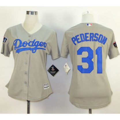 Los Angeles Dodgers #31 Joc Pederson Grey Alternate Road 2018 World Series Women's Stitched MLB Jersey