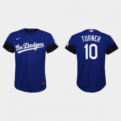 Los Angeles Los Angeles Dodgers #10 Justin Turner Nike Youth 2021 City Connect MLB Jersey Royal