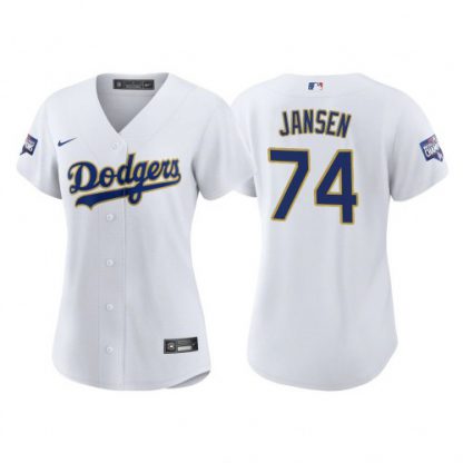 Los Angeles Los Angeles Dodgers #74 Kenley Jansen Women's Nike 2021 Gold Program World Series Champions MLB Jersey Whtie