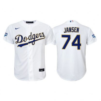 Los Angeles Los Angeles Dodgers #74 Kenley Jansen Youth Nike 2021 Gold Program World Series Champions MLB Jersey Whtie