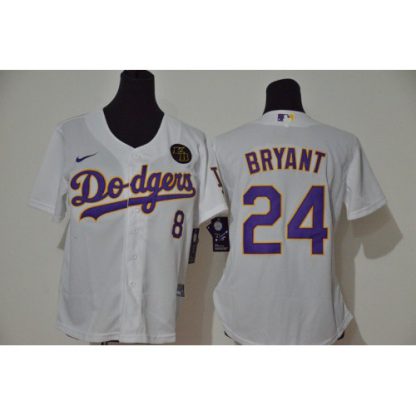 Los Angeles Los Angeles Dodgers #8 #24 Kobe Bryant Women Nike White Purple No. Cool Base 2020 KB Patch MLB Jersey