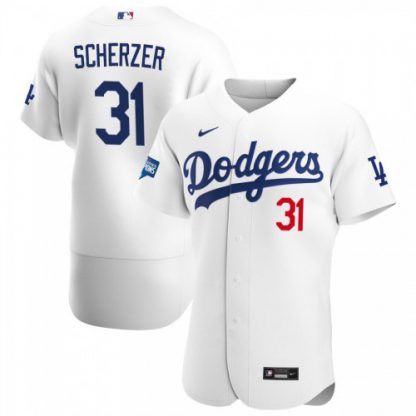 Los Angeles Los Angeles Dodgers #31 Max Scherzer Men's Nike White Home 2020 World Series Champions Authentic Player MLB Jersey