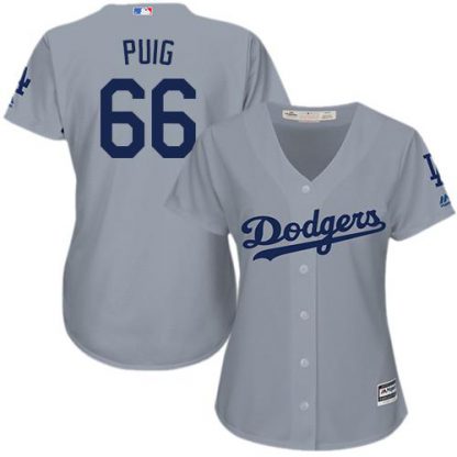 Los Angeles Dodgers #66 Yasiel Puig Grey Alternate Road Women's Stitched MLB Jersey