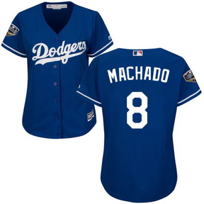 Los Angeles Dodgers #8 Manny Machado Blue Alternate 2018 World Series Women's Stitched MLB Jersey