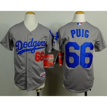 Los Angeles Dodgers #66 Yasiel Puig Grey Cool Base Stitched Youth MLB Jersey
