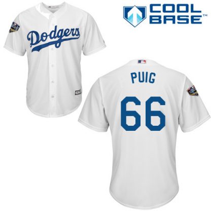 Los Angeles Dodgers #66 Yasiel Puig White Cool Base 2018 World Series Stitched Youth MLB Jersey