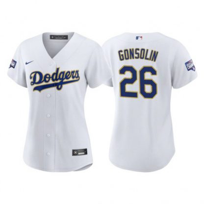 Los Angeles Los Angeles Dodgers #26 Tony Gonsolin Women's Nike 2021 Gold Program World Series Champions MLB Jersey Whtie