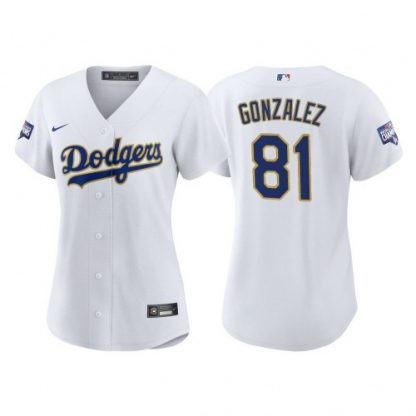 Los Angeles Los Angeles Dodgers #81 Victor Gonzalez Women's Nike 2021 Gold Program World Series Champions MLB Jersey Whtie