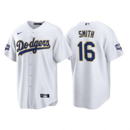 Los Angeles Los Angeles Dodgers #16 Will Smith Men's Nike 2021 Gold Program World Series Champions MLB Jersey Whtie