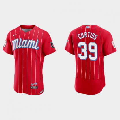 Miami Miami Marlins #39 John Curtiss Men's Nike 2021 City Connect Authentic MLB Jersey Red