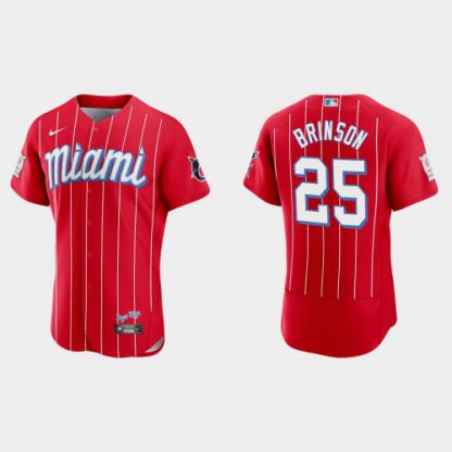 Miami Miami Marlins #25 Lewis Brinson Men's Nike 2021 City Connect Authentic MLB Jersey Red