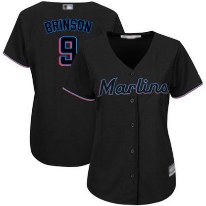 Miami Marlins #9 Lewis Brinson Black Alternate Women's Stitched MLB Jersey