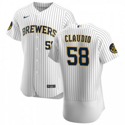 Milwaukee Milwaukee Brewers #58 Alex Claudio Men's Nike White Home 2020 Authentic Player MLB Jersey