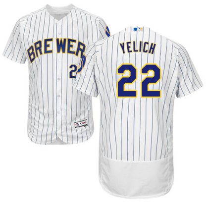 Milwaukee Brewers #22 Christian Yelich White Strip Flexbase Authentic Collection Stitched MLB Jersey