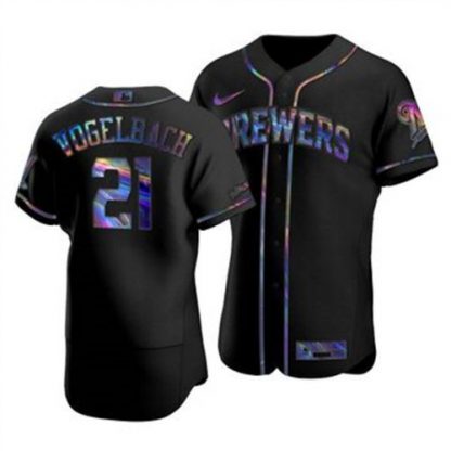Milwaukee Milwaukee Brewers #21 Daniel Vogelbach Men's Nike Iridescent Holographic Collection MLB Jersey - Black