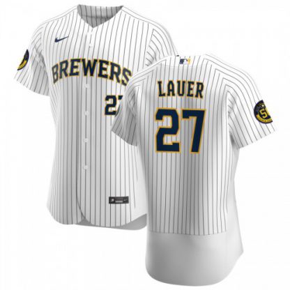 Milwaukee Milwaukee Brewers #27 Eric Lauer Men's Nike White Home 2020 Authentic Player MLB Jersey