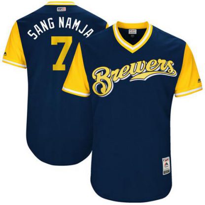 Milwaukee Brewers #7 Eric Thames Navy "Sang Namja" Players Weekend Authentic Stitched MLB Jersey