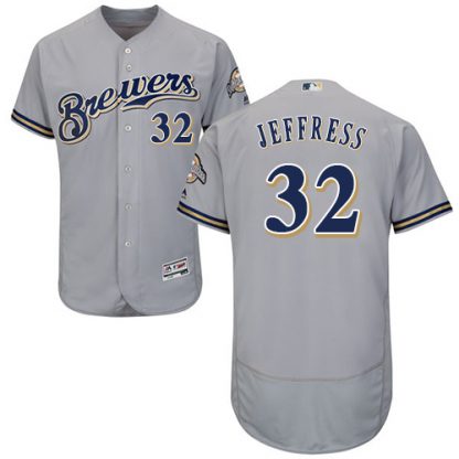 Milwaukee Brewers #32 Jeremy Jeffress Grey Flexbase Authentic Collection Stitched MLB Jersey
