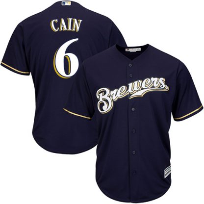 Milwaukee Brewers #6 Lorenzo Cain Navy Blue New Cool Base Stitched MLB Jersey