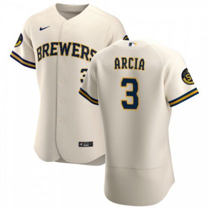 Milwaukee Milwaukee Brewers #3 Orlando Arcia Men's Nike Cream Home 2020 Authentic Player MLB Jersey