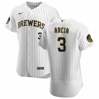 Milwaukee Milwaukee Brewers #3 Orlando Arcia Men's Nike White Home 2020 Authentic Player MLB Jersey