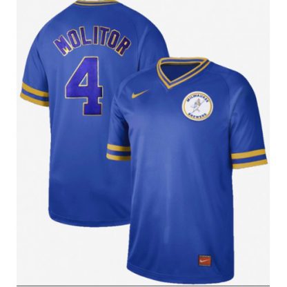 Nike Milwaukee Brewers #4 Paul Molitor Royal Authentic Cooperstown Collection Stitched MLB Jersey