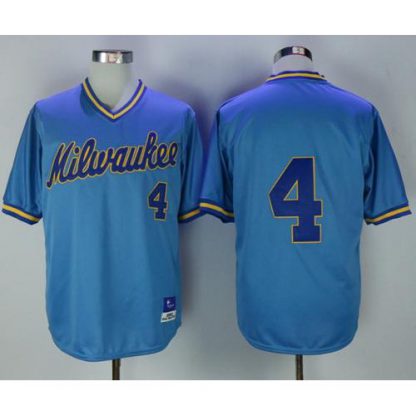 Mitchell and Ness Milwaukee Brewers #4 Paul Molitor Stitched Blue Throwback MLB Jersey