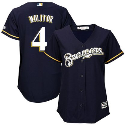 Milwaukee Brewers #4 Paul Molitor Navy Blue Alternate Women's Stitched MLB Jersey