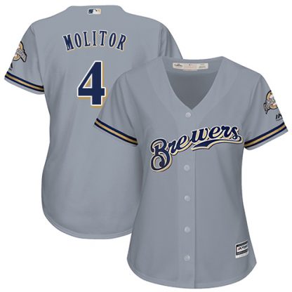 Milwaukee Brewers #4 Paul Molitor Grey Road Women's Stitched MLB Jersey