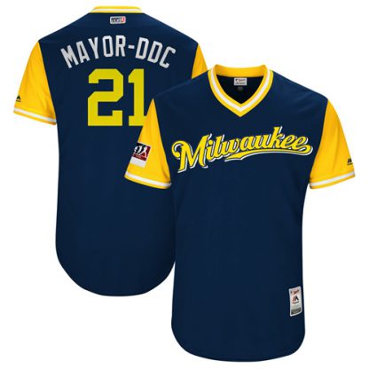 Milwaukee Brewers #21 Travis Shaw Navy "Mayor-DDC" Players Weekend Authentic Stitched MLB Jersey