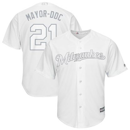 Milwaukee Brewers #21 Travis Shaw White "Mayor-DDC" Players Weekend Cool Base Stitched MLB Jersey
