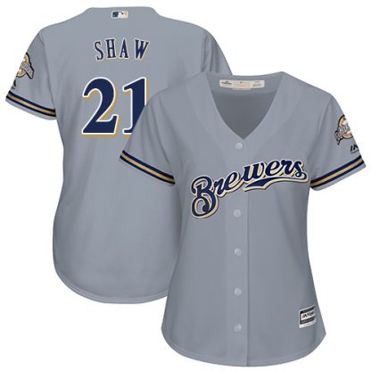 Milwaukee Brewers #21 Travis Shaw Grey Road Women's Stitched MLB Jersey