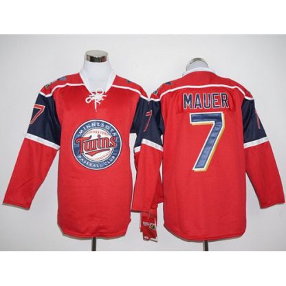 Minnesota Twins #7 Joe Mauer Red Long Sleeve Stitched MLB Jersey