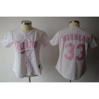 Minnesota Twins #33 Justin Morneau White Pink Number Women's Fashion Stitched MLB Jersey
