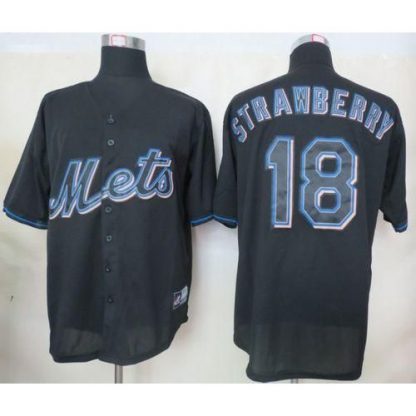 New York Mets #18 Darryl Strawberry Black Fashion Stitched MLB Jersey