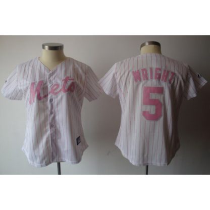 New York Mets #5 David Wright White Pink Strip Women's Fashion Stitched MLB Jersey