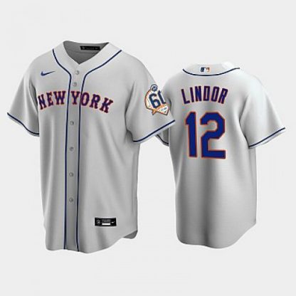 New York New York Mets #12 Francisco Lindor 60th Anniversary Replica Gray Men's Jersey