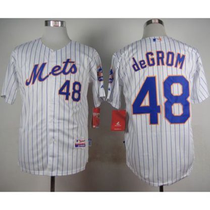 New York Mets #48 Jacob DeGrom White(Blue Strip) Home Cool Base Stitched MLB Jersey